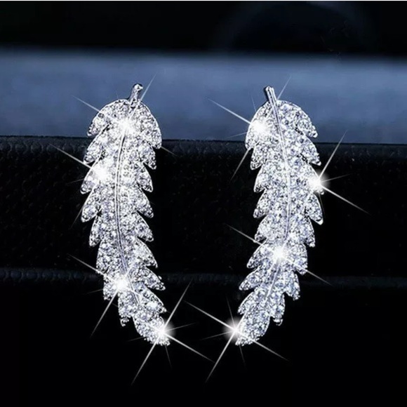 New Feather Stud Earring Women Silver/Gold/Rose Go - Picture 2 of 6